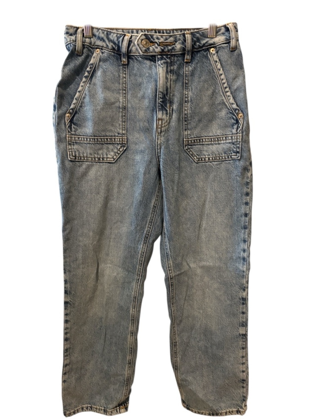Forever 21 Y2K Cropped Straight Tie Back Light Blue Washed Denim Jeans 27